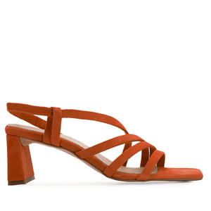 Strapped Sandals in Brick-Red Split Leather and Square Toe