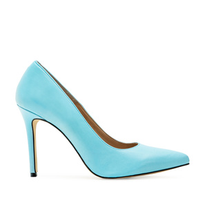Heeled Shoes in Sky Blue Leather