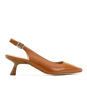 Slingback High Heels in Brown Leather