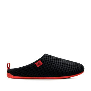 Spring/ Summer Unisex Slippers in Black mesh with Red outsole