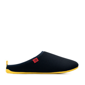 Spring/ Summer Unisex Slippers in Navy mesh with Yellow outsole