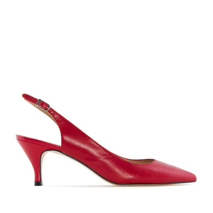 Fine Toe Slingback Shoes in Red Leather