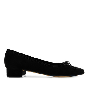 Bowtie Ballet Flats in Black Split Leather