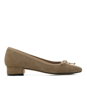 Bowtie Ballet Flats in Taupe Split Leather