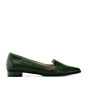 Pointed Toe Loafers in Green Croc