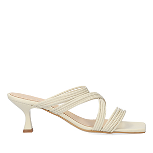 Off-white leather heeled sandals