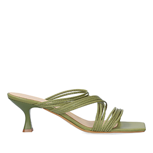Olive green leather heeled sandals