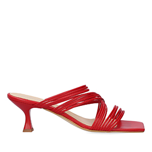 Red leather heeled sandals