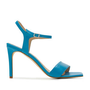 Ankle Stiletto Sandals in Blue Leather