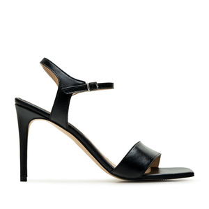 Ankle Stiletto Sandals in Black Leather