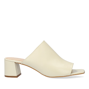 Off-white leather heeled mules