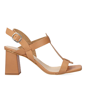 Brown leather heeled sandals