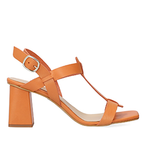 Orange leather heeled sandals