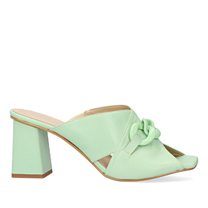 Green leather heeled sandals