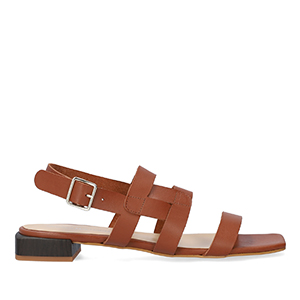 Sandale plate Marron en cuir