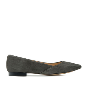 Flat Slip-on Shoes in Grey Split Leather