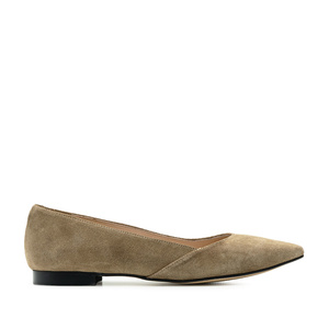 Flat Slip-on Shoes in Taupe Split Leather
