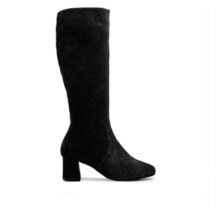 Mid-Calf Boots in Black Split Leather