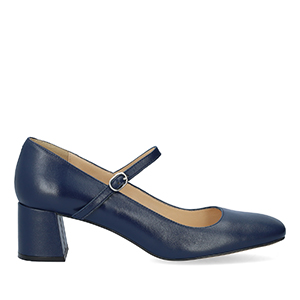 Leather heeled shoe in navy leather