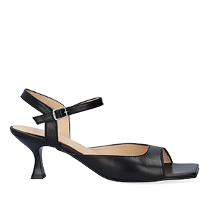 Black leather heeled sandals