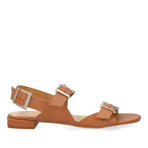 Flache Sandale aus Leder Camel