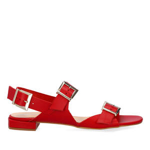 Sandale Plate en Cuir Rouge