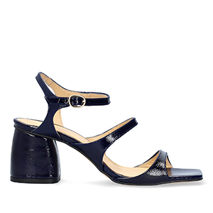 Navy patent leather heeled sandals
