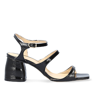 Black patent leather heeled sandals 