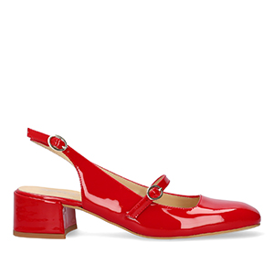 Heeled red patent leather Mary Janes