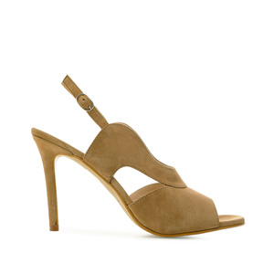 Slingback Sandals in Camel Suede Leather