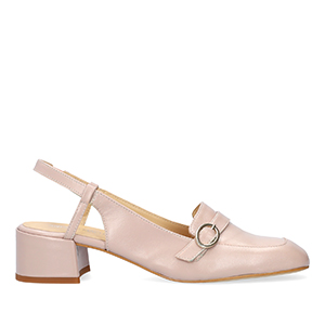 Schuh mit Absatz im Mokassin-Stil aus rosa Glattleder