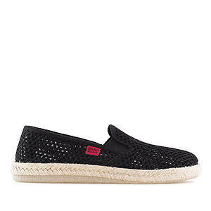 Slip-On Fabric Shoes in Black Mesh with Jute and Rubber Sole