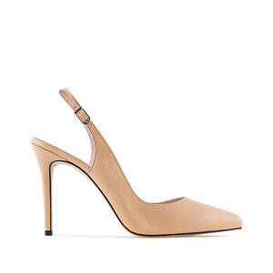 Fine Toe Slingback Shoes in Beige Leather