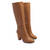 Heeled boots in camel faux leather with buckled strap detail