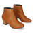 Heeled booties in camel colored faux leather