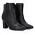 Heeled booties in black faux leather.