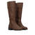 Flat high-calf boots in brown faux leather.