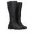 Flat high-calf boots in black faux leather.