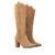 Heeled high boots in brown faux suede.