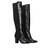 Heeled knee-high boots combined black faux croc leather with faux suede.