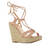 Ankle-tie Jute Wedges in engraved Nude