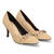 Heeled shoes in beige faux suede with chain link detail