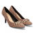 Heeled shoes in light brown faux suede with chain link detail