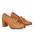 Heeled moccasins in camel colored faux leather and gold chain link detail