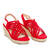 Red faux suede espadrilles with jute wedge