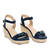 Sandalen mit Keilabsatz aus Velourlederimitat in Marineblau