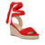 Red faux suede espadrilles with jute wedge