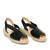 Black faux leather sandals with jute wedge