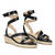 Black faux leather sandals with jute wedge