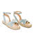 Light blue faux suede sandals with jute wedge